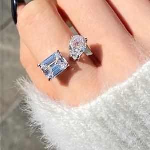 Emerald and pear cut sterling silver ring inspired by Kylie Jenner